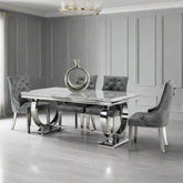Arianna 1.8M Marble Top Dining Table with Ring Knocker Chairs - Pendle Village Furniture